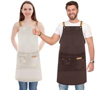 JASTOO Tabliers pour femmes, tabliers de barbecue imperméables 2 pièces, tabliers de cuisine avec 2 poches,Pour de jardin, de barbecue, de cuisine, tabliers, de travail, serveuse blanc noir