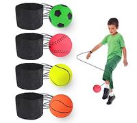 Jastown 4 PCS Balle rebondissante avec Corde élastique et Bracelet, Jouet de Retour élastique pour Enfants et Adultes, Entraînement à la Coordination Main-œil, Balle rebondissante