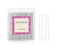 JASVERLIN Lot de 100 épingles à cheveux en forme de U pour femme - Longues et grandes épingles à cheveux pour cheveux bouclés blancs - Pour danse de ballet - Mariage - Boîte de 2.4 pouces