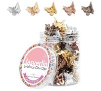 JASVERLIN Y2K Lot de 50 mini pinces à cheveux en forme de papillon pour filles, enfants, femmes - Accessoires pour cheveux antidérapants - Pinces à cheveux argentées dorées et marron (harmonie)
