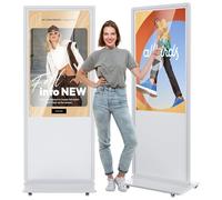 JASZDOT 55" Écran Publicitaire Lumineux LCD Blanc Tactile, Écran Publicitaire Ultra-Mince Haute Définition, Lecteur de Carrousel d'images Vidéo avec Entrée WiFi HDMI/USB Lecteur Automatique