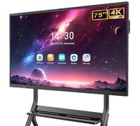 JASZDOT 75'' Smart Board, 4K UHD Tableau Blanc interactif PC Écran Tactile sans Fil Android 13 pour Salle de Classe, Maison, Bureau et Studio, Support WiFi, HDMI, Bluetooth (avec Support Mural)
