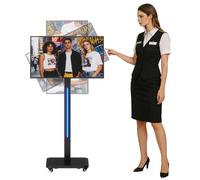 JASZDOT Ecran Publicitaire Numérique 32 Pouces sur Roues, Kiosque Tactile LCD Portable avec Support Roulant Réglable, Contrôle par Application Android 14, Lecteur Multimédia Automatique, HDMI/USB