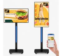 JASZDOT Ecran Publicitaire Numérique 32 Pouces sur Roues, Kiosque Tactile LCD Portable avec Support Roulant Réglable, Contrôle par Application Android 14, Lecteur Multimédia Automatique, HDMI/USB
