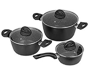 Jata BC3 - Batterie de Cuisine 6 pièces en Aluminium forgé, Anti-adhésif Stonite, sans PFOA, Convient pour Tous Types de cuisinières, y Compris Induction, Couleur Noire