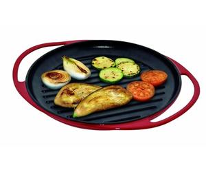 Jata Gr25 Fer à rôtir Grill Fonte Surface Rayée Convient pour Tous Types de cuisinières y Compris Induction, Convient au Four, Diamètre 25 cm, Rouge