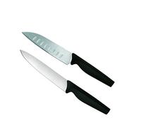 Jata HACC4501 Santoku Lot de 2 couteaux de cuisine en acier inoxydable, manche ergonomique, nettoyage facile, lame 170 mm, noir
