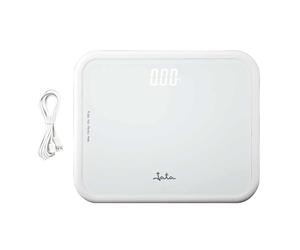 JATA HOGAR 535 Balance de salle de bain numérique sans piles Charge USB 4 capteurs Haute précision Écran LED Extra plat Jusqu'à 150 kg Dimensions 29 x 24 x 1,8 cm