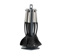 JATA HOGAR HACC4624 - Ustensiles de cuisine en acier inoxydable et nylon - Set de 6 ustensiles de cuisine : casserole, louche, écumoire, cuillère à spaghetti, spatule et pelle - Résistants à la