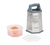 JATA HOGAR HRAL3269 - Râpe à fromage et légumes hexagonale manuelle avec 6 faces et récipient alimentaire en acier inoxydable - Râpe grossière, fine, grattoir, laminoir et coupe julienne