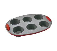 Jata Hogar MC62 - Moule 6 cavités pour Muffins et Madeleine, Couleur Gris et Rouge