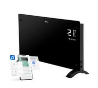 JATA JCRW2520 Radiateur électrique WiFi à économie d'énergie en verre 2000 W 5-50 °C 2 niveaux minuterie 24 heures Installation murale ou au sol 77 x 77 x 38,5 cm Connectivité WiFi et application