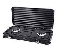 JATA JECG2702 Cuisinière à gaz portable à 2 feux avec gril Convient pour butane et propane avec couvercle de protection amovible