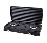 JATA JECG2702 Cuisinière à gaz portable à 2 feux avec gril Convient pour butane et propane avec couvercle de protection amovible Idéal pour le camping