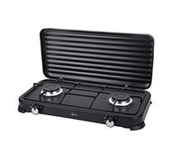 JATA JECG2702 Cuisinière à gaz portable à 2 feux avec gril Convient pour butane et propane avec couvercle de protection amovible Idéal pour le camping