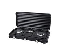 Jata JECG2703 Cuisinière à gaz portable 3 feux avec grill, convient au butane et au propane, Couvercle de protection amovible, idéal pour le camping, prend peu de place