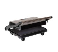 JATA JEGR1106 Gril et plancha électriques avec plaques antiadhésives lisses de 22,5 x 14,6 cm. Permet de cuire tous les types d'aliments. Couvercle basculant. Ouverture à 180º. 750 W