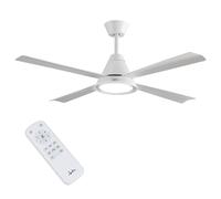 Jata JVTE4235 Ventilateur de plafond avec lumière, télécommande, 6 vitesses, extrêmement silencieux, seulement 45 dB, 4 pales de 132 cm de diamètre, fonction été/hiver, minuterie, LED, 3 intensités