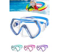 JATEKA Masque de plongée pour enfant avec verre trempé panoramique HD à 180°, protège-nez en silicone, bande en silicone réglable, bleu, 4-10 ans