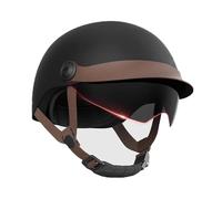 JATIBOSH Casque de Moto Vintage Cuir Retro Vintage Scooter Open Face Demi Casque de Cuir avec UV Lunettes Certifié ECE pour Homme Et Femme Adultes Demi-Casques