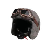 JATIBOSH Cuir Casque Moto Jet Vintage Retro avec Lunettes et Masque, Unisexe 3/4 Moto Chopper Scooter Modulable Casque De Vélo, ECE Homologué en pour Casque De Moto Homme Et Femme