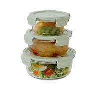 JATIBOSH Ensemble de 3 Articles, Boîtes Alimentaires en Verre avec Couvercles à Verrouillage Rapide, Conteneurs Hermétiques pour La Préparation des Repas, Passent au Micro Ondes, Four.