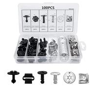JatilEr Lot de 100 clips de garniture de carrosserie de voiture avec coussin de moteur, rivets en métal et plastique, clips universels en nylon noir, clips de pare-chocs de voiture, clips de fixation