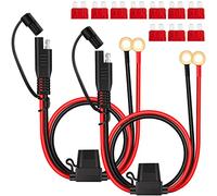JatilEr Lot de 2 Câbles de Raccordement SAE 2 m, 16 AWG, Cosse Annulaire, Fiche 12 V avec Capuchon Anti-poussière, Rallonge de Batterie avec Fusible 10 A pour Moto, Voiture, Tracteur