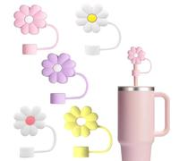 jatimdotin 5 Pièces Couvercles de Paille pour Tasse Stanley, 10 mm Fleurs Pailles Couvre Antipoussière, Embouts de Paille Réutilisables pour Accessoires Stanley Cup