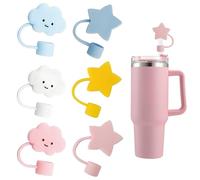 jatimdotin 6 Pièces Couvercles de Paille Pour Tasse Stanley, 10 mm Étoiles et Nuages Pailles Couvre Antipoussière, Embouts de Paille Réutilisables Pour Accessoires Stanley Cup