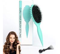 jatimdotin Brosse à Cheveux, Brosse à Poil de Sanglier, Bounce Coiffante pour Fixer et Modeler les Boucles, Coiffeur Outils pour Homme et Femme, Vert