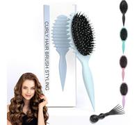 jatimdotin Brosse à Cheveux, Brosse à Poil de Sanglier, Brosse à Boucler, Brosse coiffante pour Fixer et Modeler les Boucles, Coiffeur Outils pour Homme et Femme, Bleu