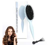 jatimdotin Brosse à Cheveux, Brosse à Poil de Sanglier, Brosse à Boucler, Brosse coiffante pour Fixer et Modeler les Boucles, Coiffeur Outils pour Homme et Femme, Bleu