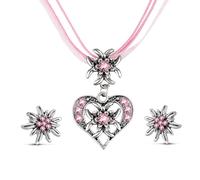 jatimdotin Ensemble De Bijoux, Collier et Boucles D'oreilles en Forme de Cœur, Pendentif en Forme de Cœur en Strass Edelweiss et Boucles D'oreilles à Tige en Edelweiss, Pour Accessoires de Festival