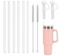 jatimdotin Lot de 6 Pailles Réutilisables, Pailles Transparent avec Brosse de Nettoyage, Diamètre 10mm, Pailles en Plastique Compatibles avec Stanley 30/40 oz
