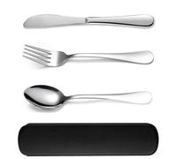 jatimdotina 4 Set de Couverts en INOX, Couverts de Camping avec Étui, Couteau/Fourchette/Cuillère pour Voyage, École, Bureau, Lavable au Lave-Vaisselle (Noir)