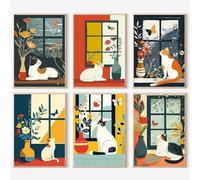 JATOK Lot de 6 peintures par numéros pour adultes, chat, 25 x 35 cm, sans cadre