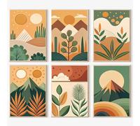 JATOK Lot de 6 peintures par numéros pour adultes - Peinture par numéros - Montagne avec pinceaux et peintures acryliques - Peinture à l'huile sur toile pour décoration d'intérieur - Sans cadre - 20 x