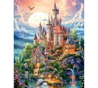 JATOK Peinture par numéros pour adultes - Peinture par numéros - Château DIY avec pinceaux et peintures acryliques - Peinture à l'huile sur toile pour décoration d'intérieur - Sans cadre - 40 x 50 cm