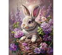 JATOK Peinture par numéros pour adultes - Peinture par numéros - Peinture par numéros - DIY lapin de Pâques avec pinceaux et peintures acryliques - Peinture à l'huile sur toile pour décoration