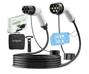 JATRHG Câble de Recharge EV 22KW 32Amp /Trois Phases/ 10 mètres/Véhicule électrique et Hybride Rechargeable de Type 2 à Type 2