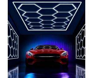 Jatwefiv Plafonnier LED Hexagonal Nid d'Abeille, 720W 86400 Lumens 6500K Éclairage pour Garage & Atelier | Installation Facile, 50 000h Durée de Vie, IP54,Y