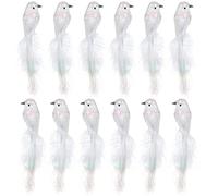 Jauarta 12pcs Artificiel Christmas Dove Birds Clip sur des Ornements D'arbres Oiseaux de Plumes Blanches Ornements Bricolage Craft Fake Mousse pour Colombes, Mini Oiseau de Simulation