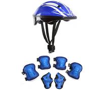 Jauarta Ensemble de 7 Casques de Vélo pour Enfants, Genouillères, Coudières et Protège-Poignets Réglables, équipement de Protection pour Le Cyclisme et Le Patinage en (Bleu Profond (modèle de Dessin