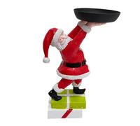Jauarta Snowman Santa Holding Tray, Noël Traite le Support de Bol à Fruits pour le Rangement des Collations à la Maison à la Maison. Résine Peinte à la Main avec Plaque en Acier (A)