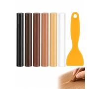 JAUBCN 6 Pâtes à Bois Réparation Parquet, Cire de Rebouchage Bois (11x1.2cm) + Grattoir, Kit Mastic Bois Extérieur/Intérieur pour Meubles