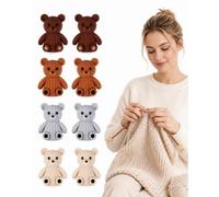 JAUBCN Embouts d'Aiguilles Ours, 8 Pièces, Silicone, 4 Couleurs | Huit embouts ours en quatre tons neutres couvrent les pointes et retiennent les mailles entre deux séances de tricot.