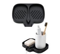JAUBCN Porte Savon Silicone Lot de 1 Noir, Double Cavité Auto-Drainante avec Drains, Antidérapant, Séchage Rapide & Anti-Ramollissement, Parfait pour Douche, Lavabo & Cuisine