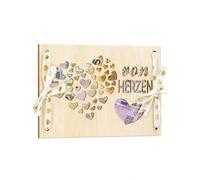 JAUBCN Support en Bois pour Cadeau d'Argent, Cœur, avec 2 Rubans | Plaque en bois ajourée de cœurs avec deux rubans pour fixer des billets pliés; les billets ne sont pas inclus.