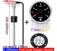 Jauge de niveau de carburant 7 couleurs, 2 "52mm + capteur de niveau de flotteur de carburant 0-190 Ohm pour camping-car marin, indicateur de niveau de réservoir d'huile de voiture 9-32V 375mm SensorX